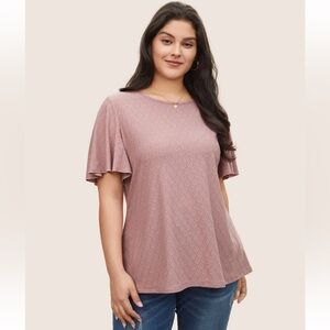 BloomChic Plus Size 2XL Plain Textured Geometric Flutter Sleeve T-shirt us18-20